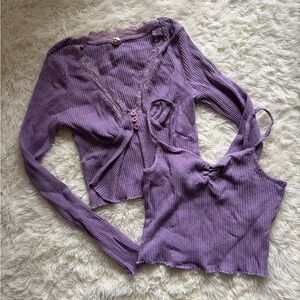 Urban Outfitters Lavender Ribbed Crop Top Set